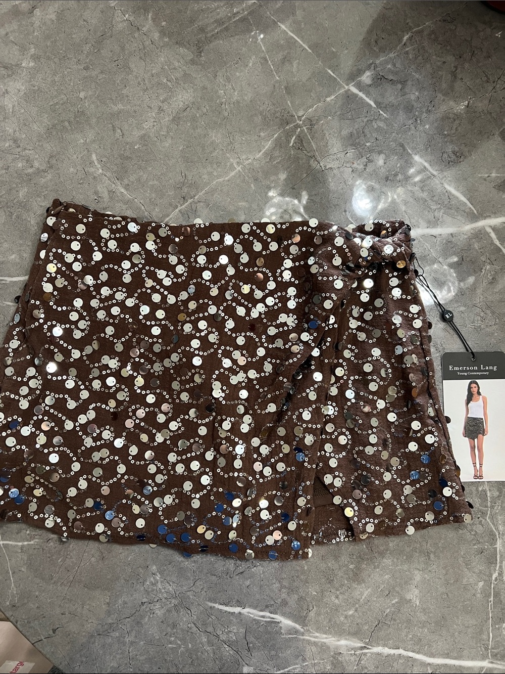 Emerson Lang Brown Sequin Mini Skirt